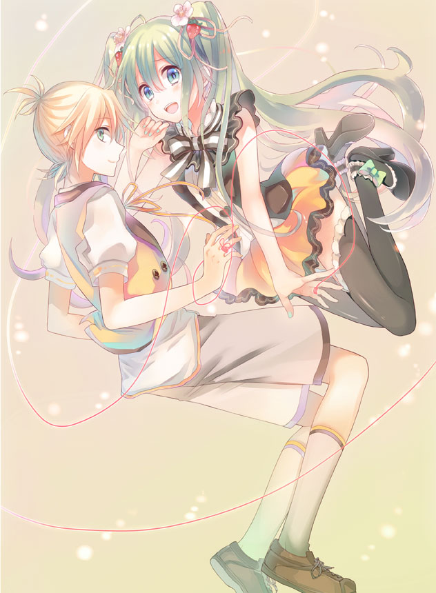 hatsune miku and kagamine len (vocaloid) drawn by eruria