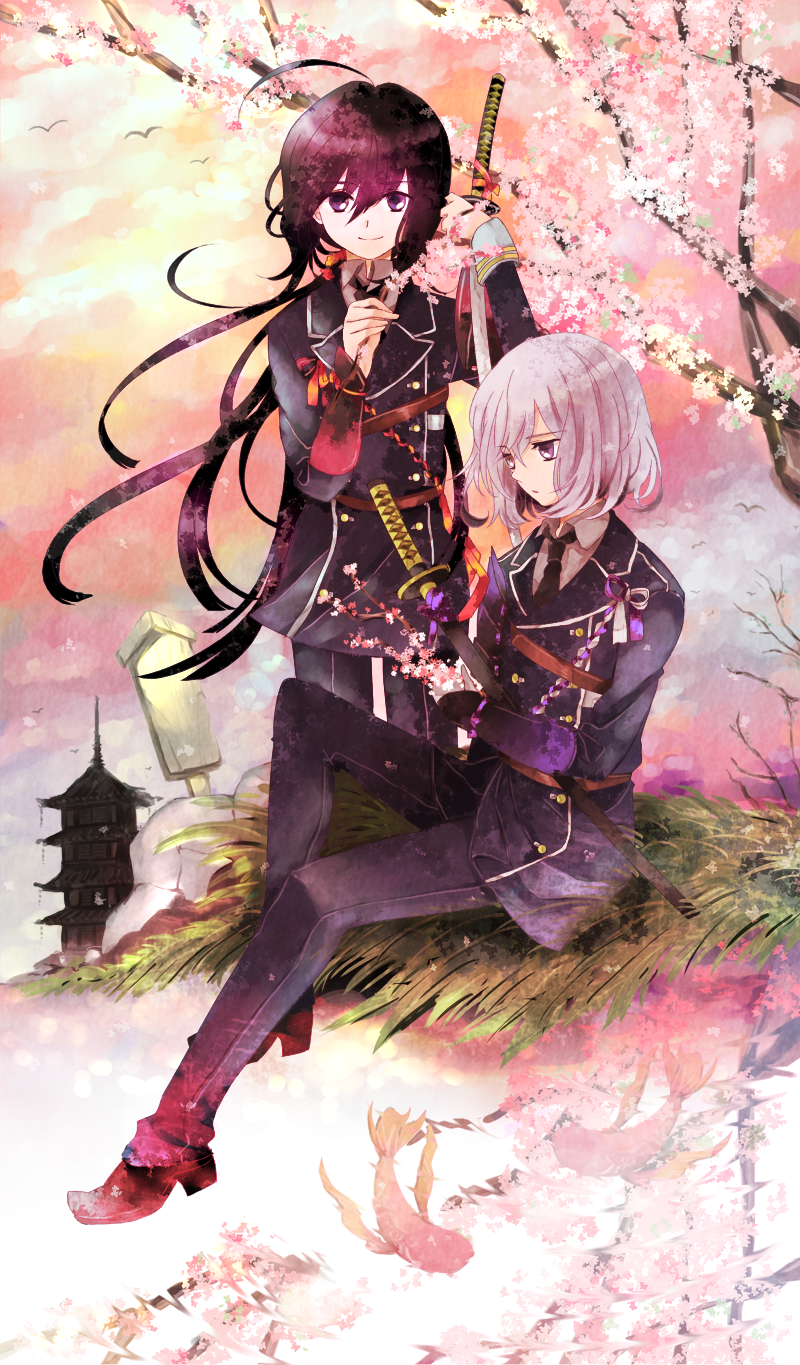 namazuo toushirou and honebami toushirou (touken ranbu) drawn by hakka-shin