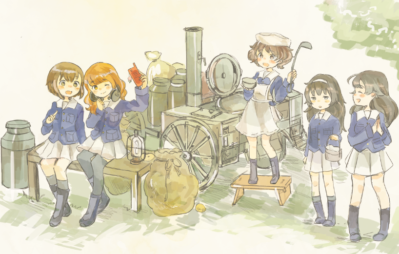 nishizumi miho, akiyama yukari, takebe saori, reizei mako, and isuzu hana (girls und panzer) drawn by onigiri_(ginseitou)