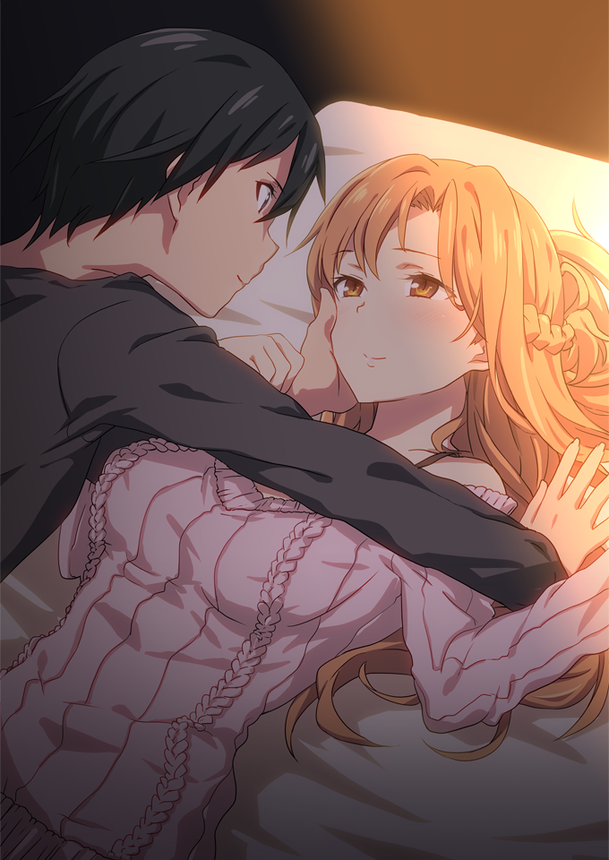 asuna and kirito (sword art online and 1 more) drawn by aya_radianth