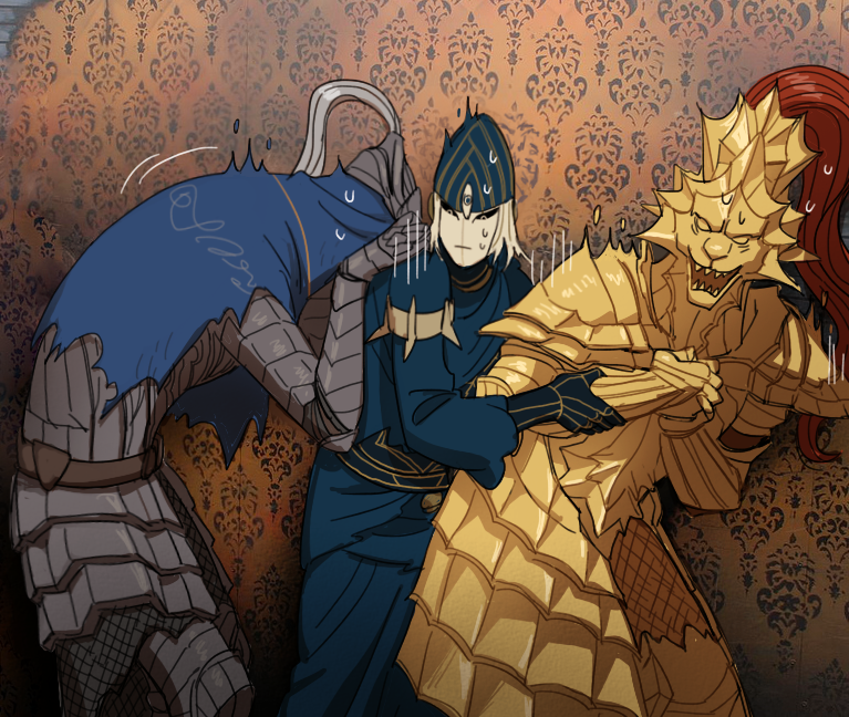 artorias the abysswalker, dragon slayer ornstein, and lord's blade ciaran (dark souls and 1 more) drawn by essor0706