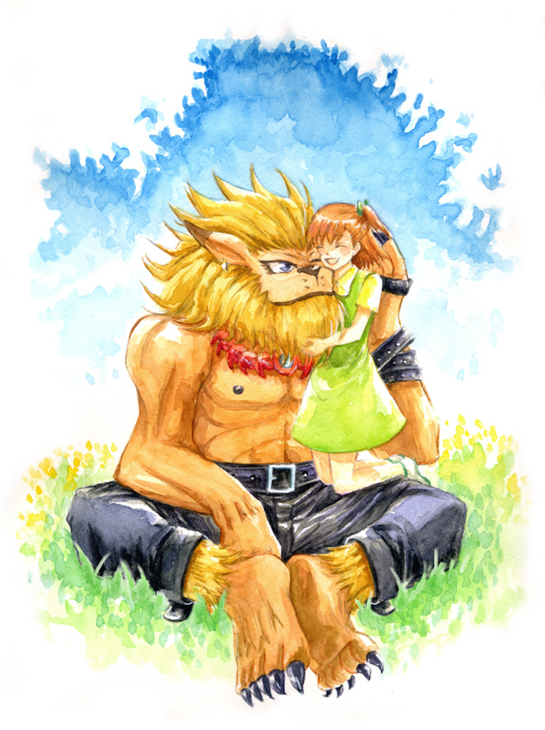 leomon and katou juri (digimon and 1 more) drawn by cecily
