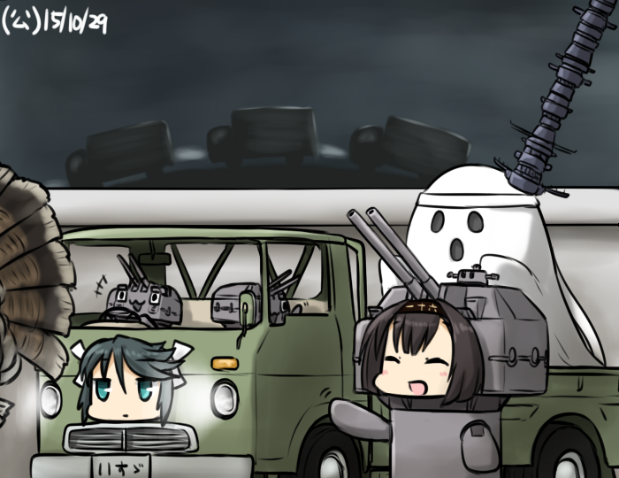fusou, akizuki, isuzu, and chou-10cm-hou-chan (kantai collection) drawn by hamu_koutarou