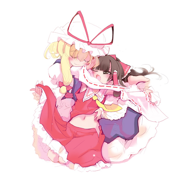 hakurei reimu and yakumo yukari (touhou) drawn by usoneko