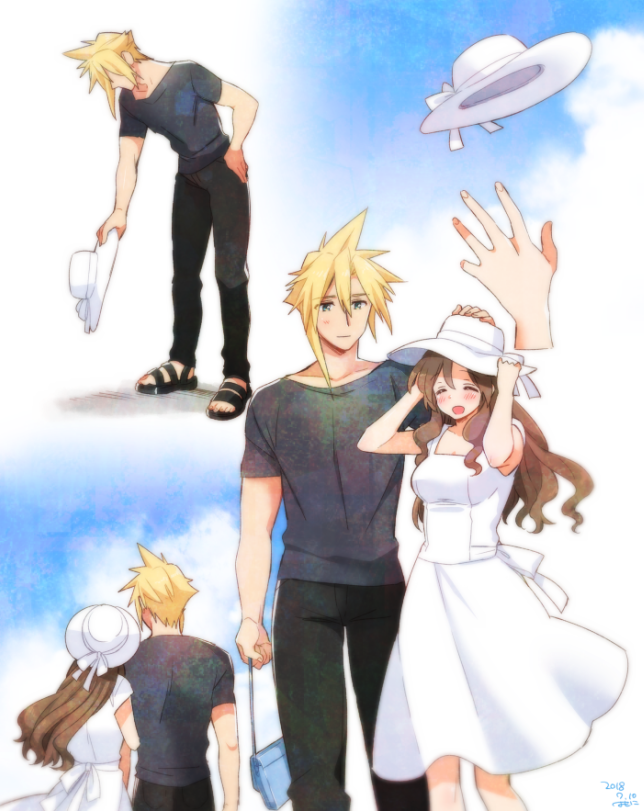 cloud strife and aerith gainsborough (final fantasy and 1 more) drawn by krudears