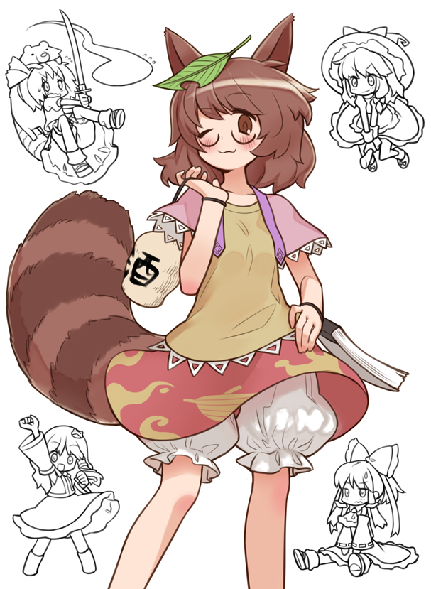 hakurei reimu, kirisame marisa, kochiya sanae, konpaku youmu, and futatsuiwa mamizou (touhou and 1 more) drawn by monaka_ooji