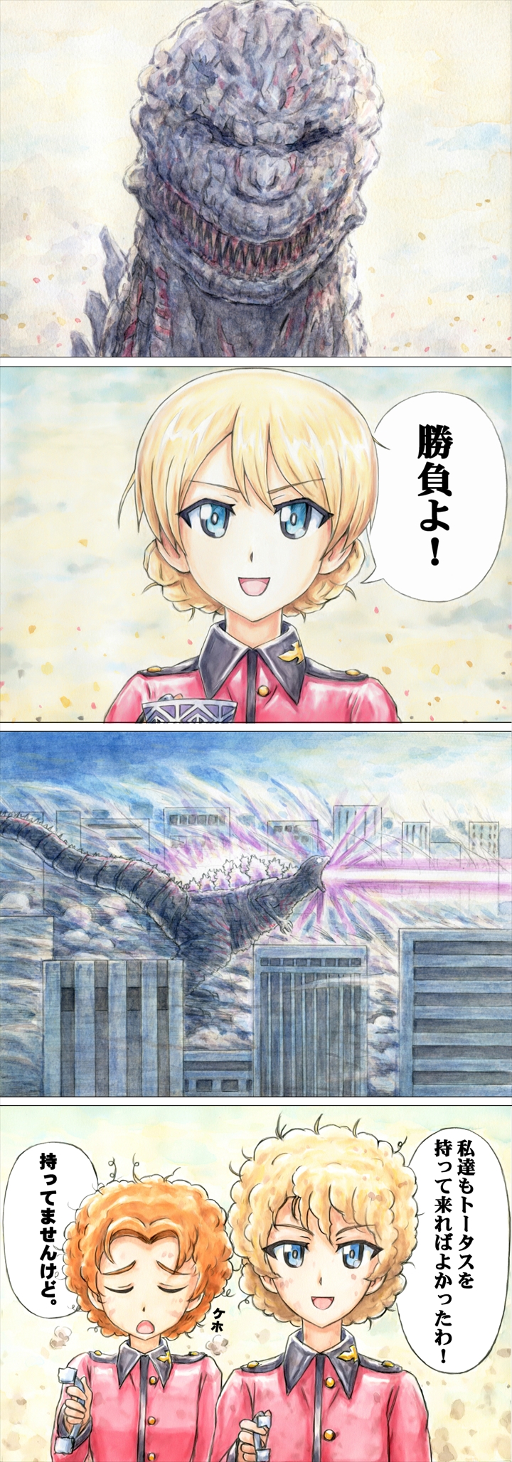 darjeeling, orange pekoe, and godzilla (girls und panzer and 2 more) drawn by omachi_(slabco)