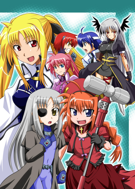 fate testarossa, vita, signum, subaru nakajima, reinforce, and 3 more (lyrical nanoha and 3 more) drawn by zerosu_(take_out)