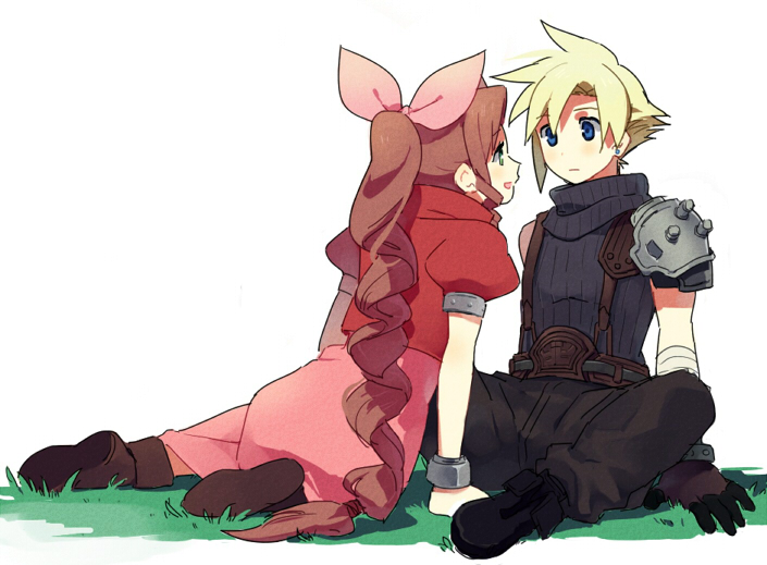 cloud strife and aerith gainsborough (final fantasy and 1 more) drawn by mozu_(modagoro)