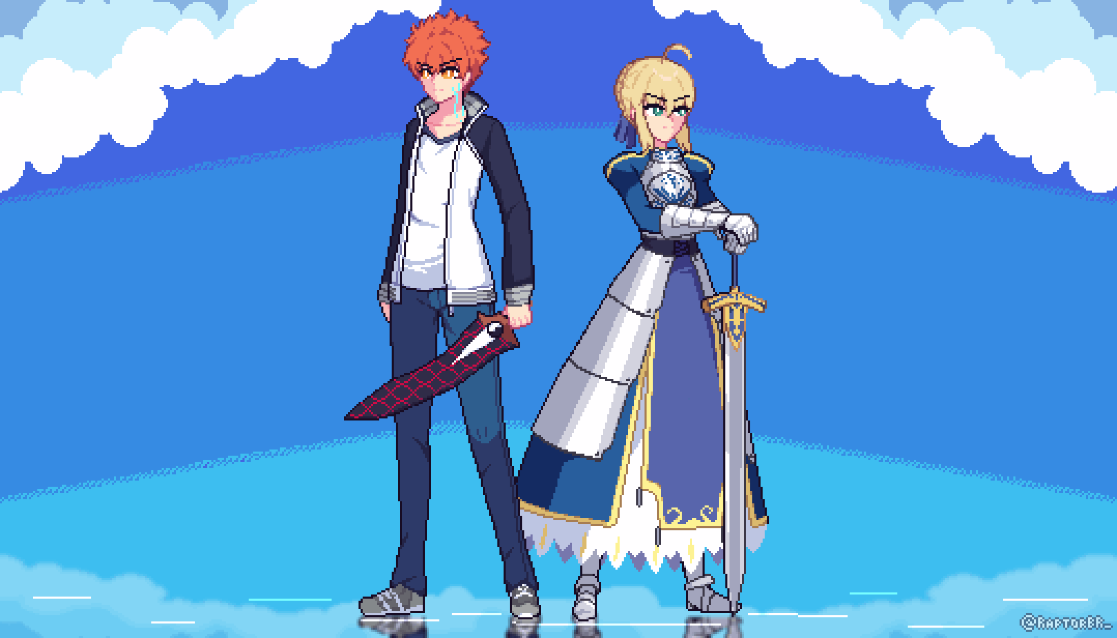 artoria pendragon, saber, and emiya shirou (fate and 1 more) drawn by raptorbr