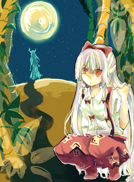 fujiwara no mokou, kamishirasawa keine, and ex-keine (touhou) drawn by agishi