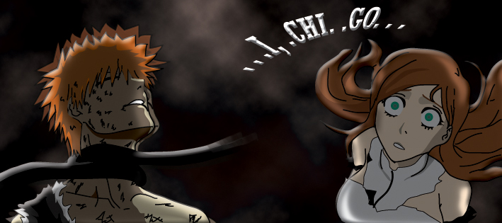 inoue orihime and kurosaki ichigo (bleach) drawn by rotceh1