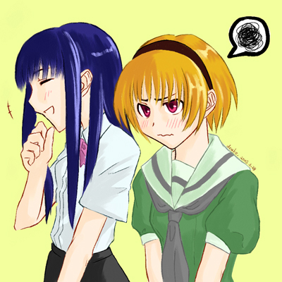 furude rika and houjou satoko (higurashi no naku koro ni) drawn by douke_(clownchamber)