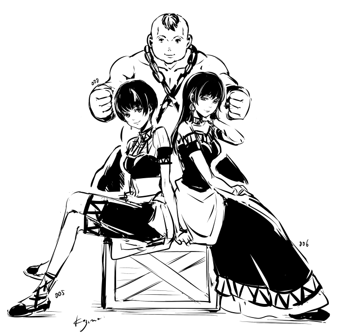 eilie, rina, and bolgan (gensou suikoden and 1 more) drawn by kazunoco