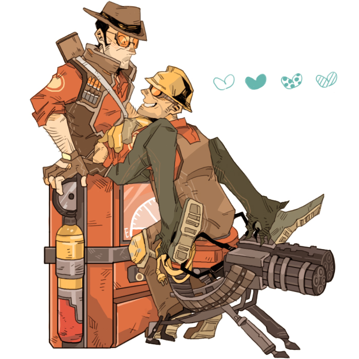 engineer, sniper, red engineer, and red sniper (team fortress 2) drawn by 22_(tak_ja)