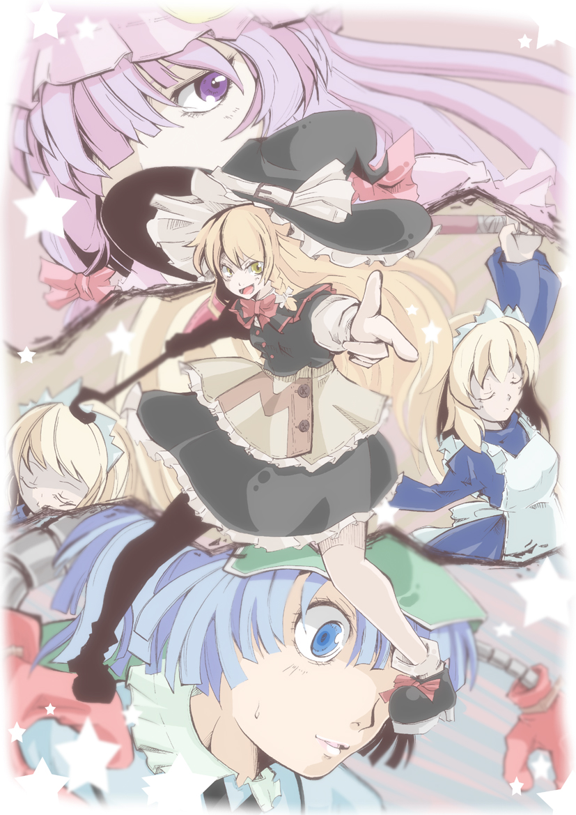 kirisame marisa, patchouli knowledge, and kawashiro nitori (touhou) drawn by jin'yoku-gyo