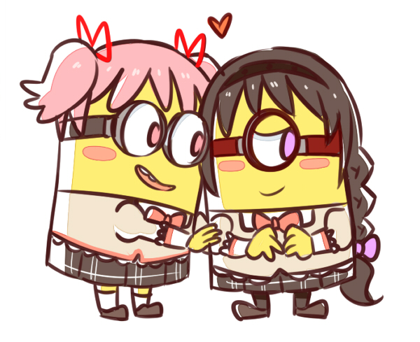 akemi homura, kaname madoka, and minion (mahou shoujo madoka magica and 1 more) drawn by ange_(angeban93)
