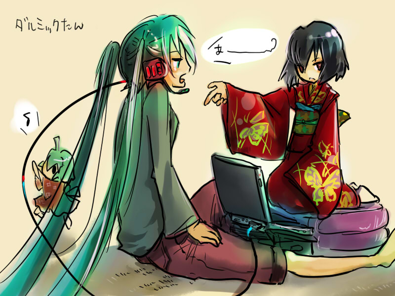 hatsune miku and fl-chan (vocaloid and 1 more) drawn by rira_(lila_777)