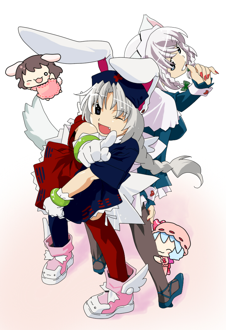 remilia scarlet, izayoi sakuya, inaba tewi, yagokoro eirin, nakahara komugi, and 1 more (touhou and 1 more) drawn by rias-shiki_kawaii