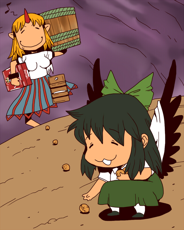 reiuji utsuho and hoshiguma yuugi (touhou) drawn by onikobe_rin