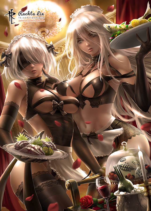 2b and a2 (nier and 1 more) drawn by rachta_lin