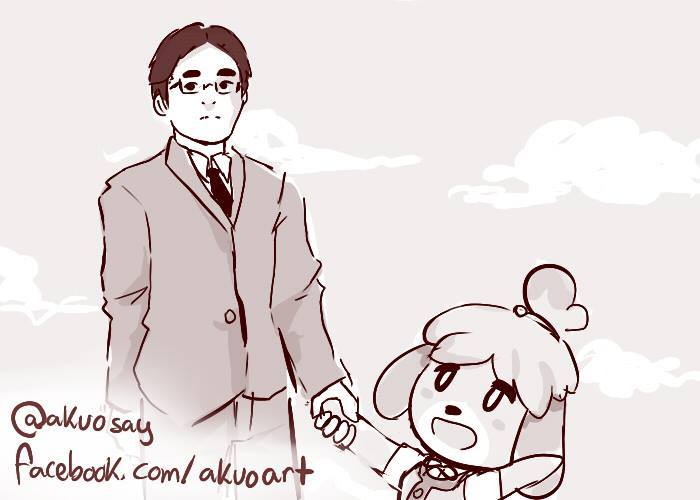 isabelle and iwata satoru (animal crossing) drawn by akuo