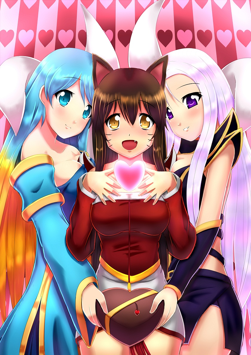ahri, sona, and syndra (league of legends) drawn by xano