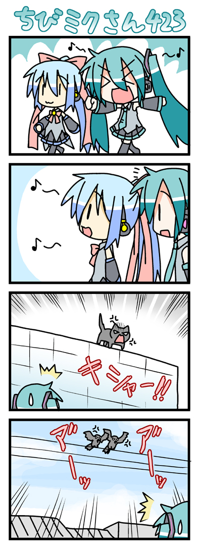 hatsune miku, chibi miku, and kiyone suzu (vocaloid) drawn by minami_(colorful_palette)