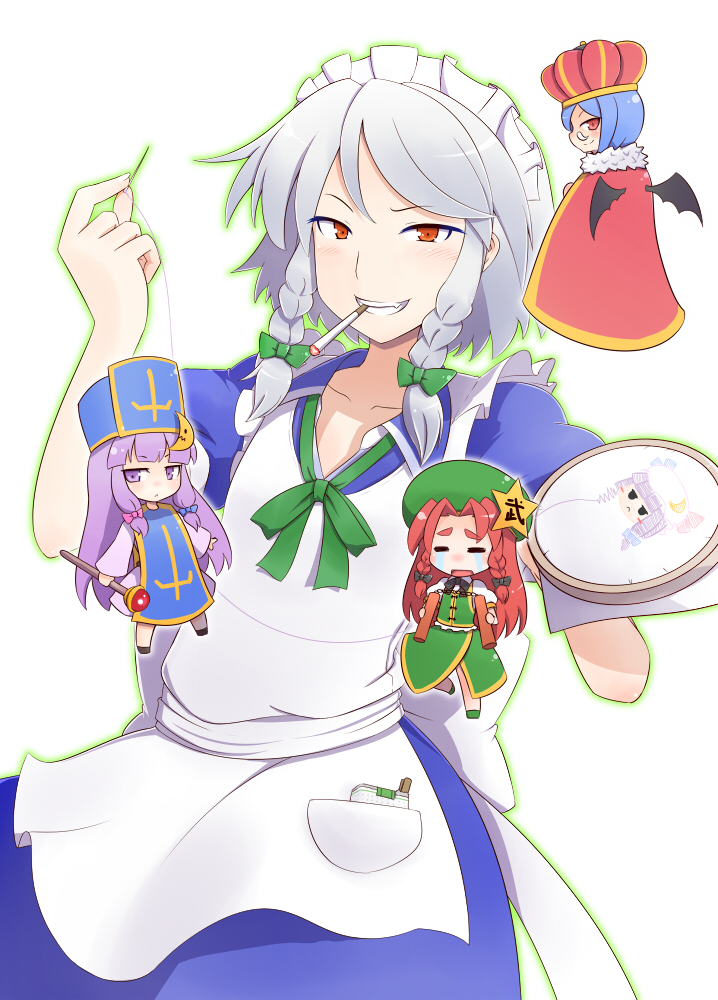 remilia scarlet, izayoi sakuya, patchouli knowledge, and hong meiling (touhou) drawn by yuragi_(nukomomo)