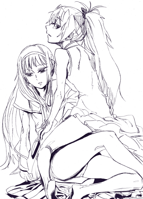 akemi homura and sakura kyoko (mahou shoujo madoka magica) drawn by danaka