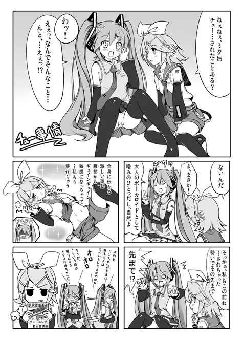 hatsune miku and kagamine rin (vocaloid) drawn by tomusooya
