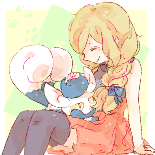 serena and meowstic (pokemon and 1 more) drawn by katiko