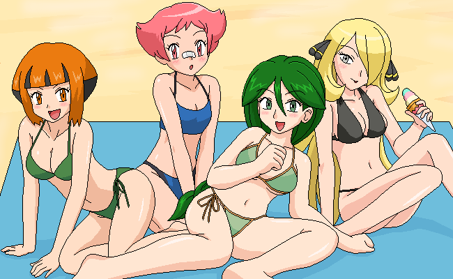 cynthia, gardenia, maylene, and cheryl (pokemon and 1 more) drawn by kuro_hopper