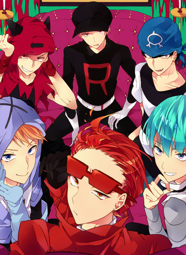 team rocket grunt, team plasma grunt, team magma grunt, team aqua grunt, team galactic grunt, and 1 more (pokemon and 5 more) drawn by tobari_(brokenxxx)