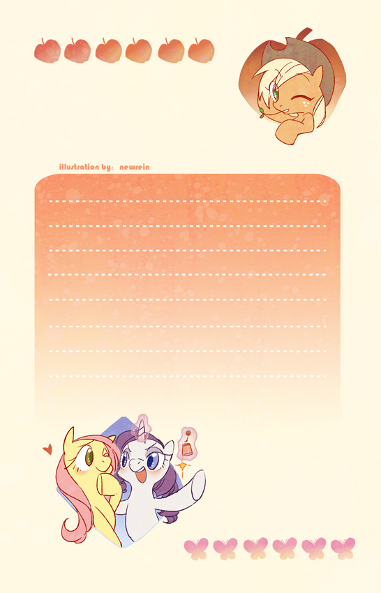 fluttershy, applejack, and rarity (my little pony and 1 more) drawn by ushi_(newrein)