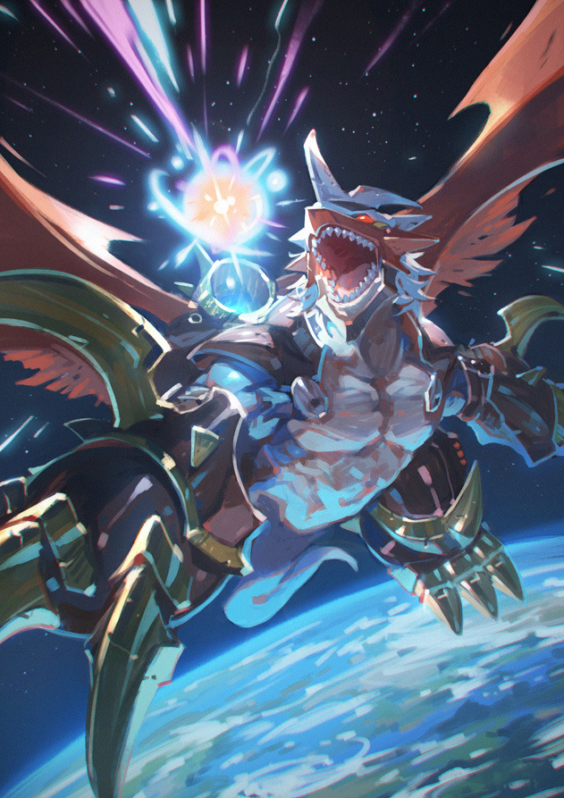 imperialdramon and imperialdramon dragon mode (digimon and 1 more) drawn by garmmy