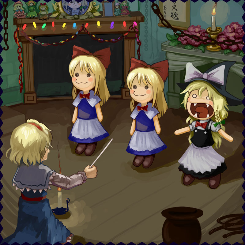 kirisame marisa, alice margatroid, and shanghai doll (touhou and 2 more) drawn by maku_(wasabishock)