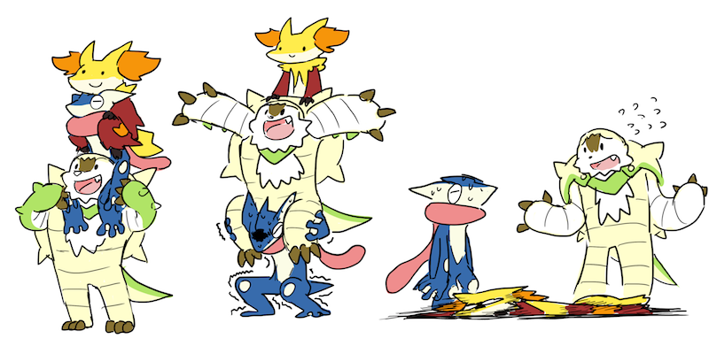 greninja, delphox, and chesnaught (pokemon and 1 more) drawn by plainwhite