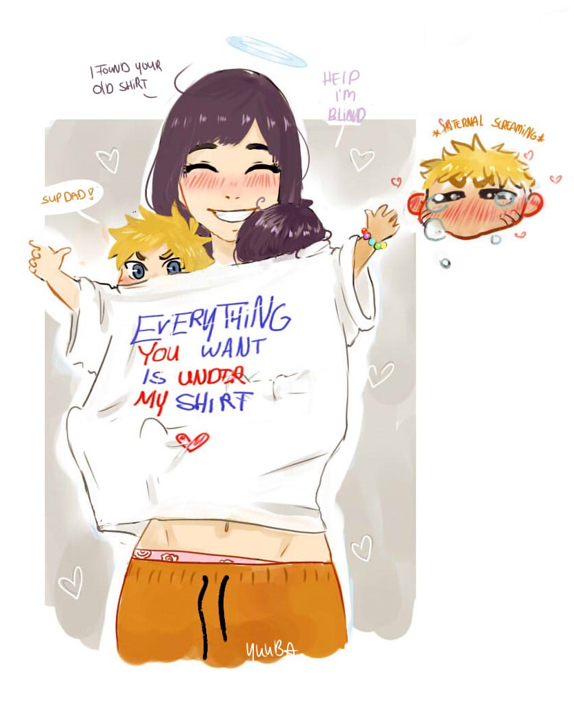 uzumaki naruto, hyuuga hinata, uzumaki boruto, and uzumaki himawari (naruto) drawn by j.yuuba
