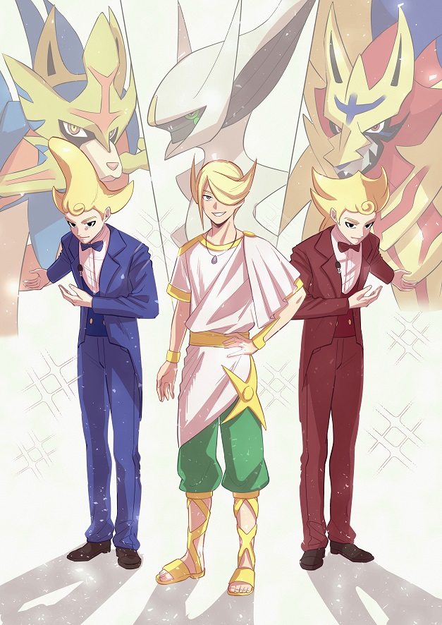 volo, arceus, zacian, zamazenta, shielbert, and 1 more (pokemon and 2 more) drawn by green_(gurin)