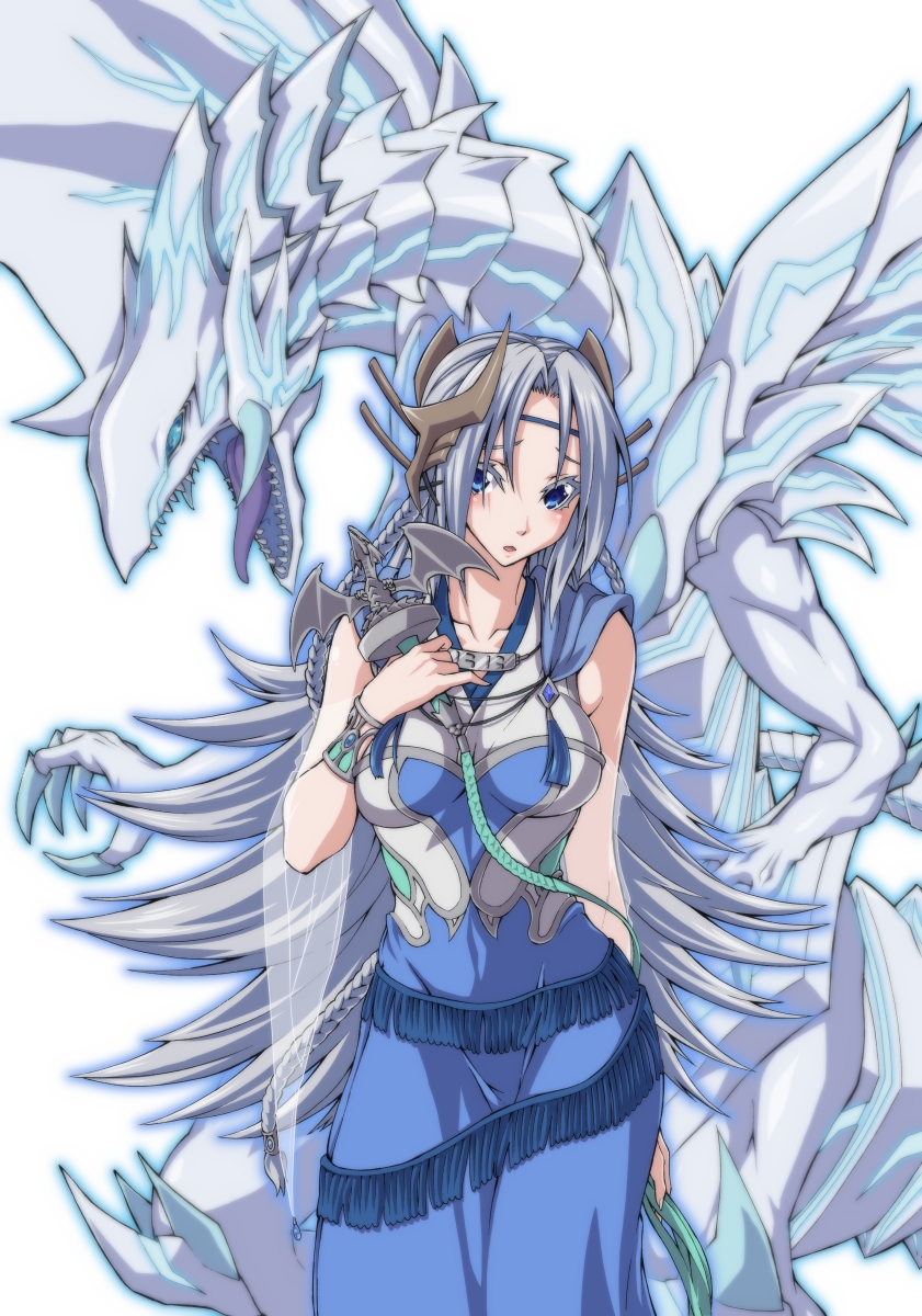blue-eyes alternative white dragon and priestess with eyes of blue (yu-gi-oh!) drawn by ozaneko