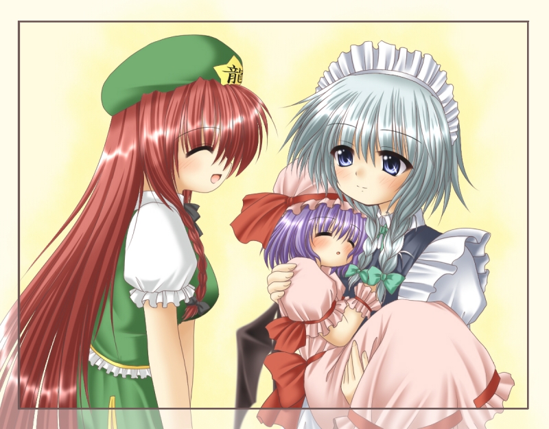remilia scarlet, izayoi sakuya, and hong meiling (touhou) drawn by kagura_chitose