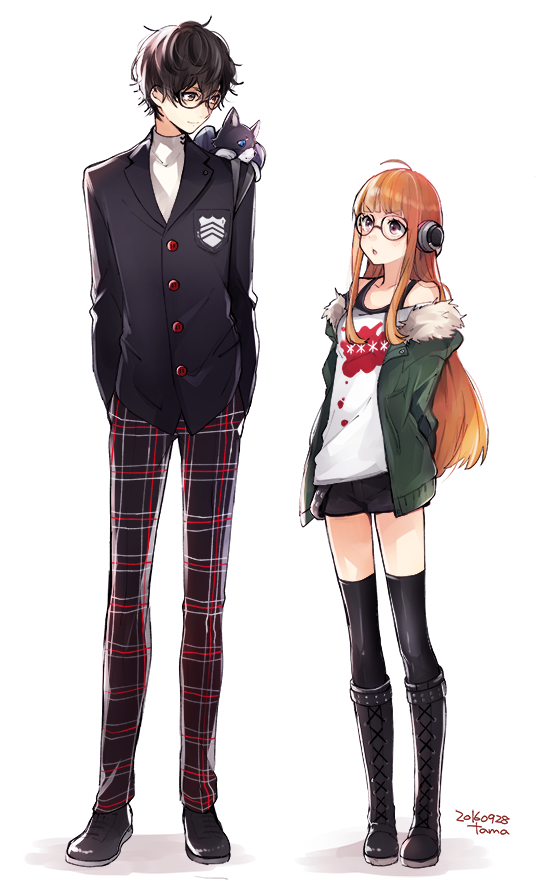 amamiya ren, sakura futaba, and morgana (persona and 1 more) drawn by tama_(songe)