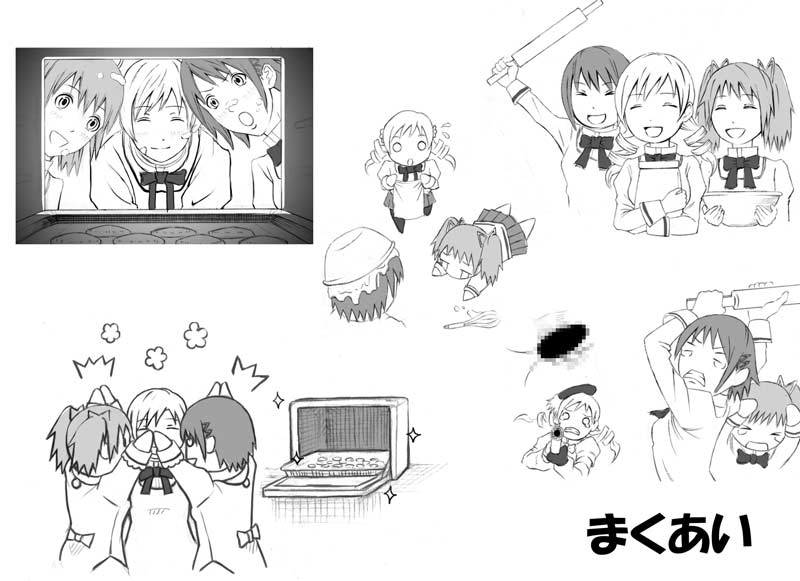 kaname madoka, miki sayaka, and tomoe mami (mahou shoujo madoka magica) drawn by nemo_(nameless920)