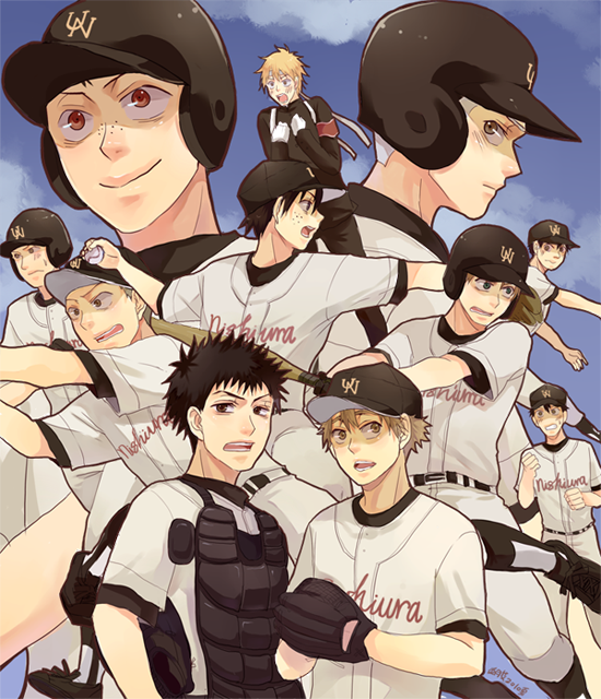 mihashi ren, abe takaya, hanai azusa, izumi kousuke, hamada yoshirou, and 1 more (ookiku furikabutte) drawn by satsukiai