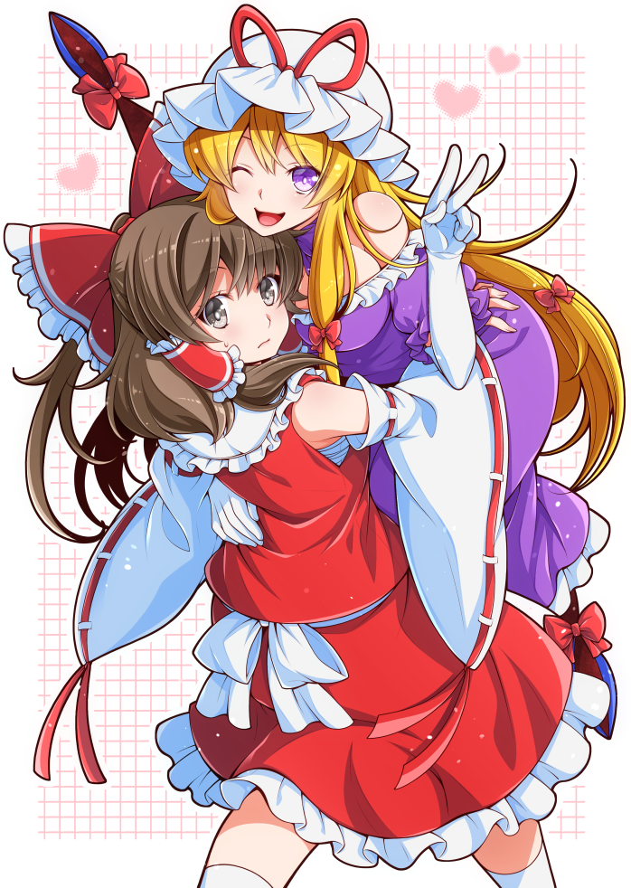 hakurei reimu and yakumo yukari (touhou) drawn by eichi_yuu