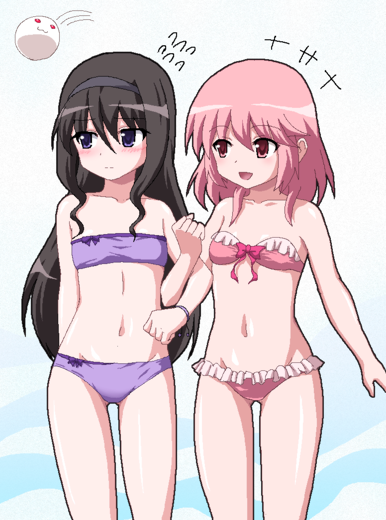 akemi homura, kaname madoka, and kyubey (mahou shoujo madoka magica) drawn by hayashiya_zankurou