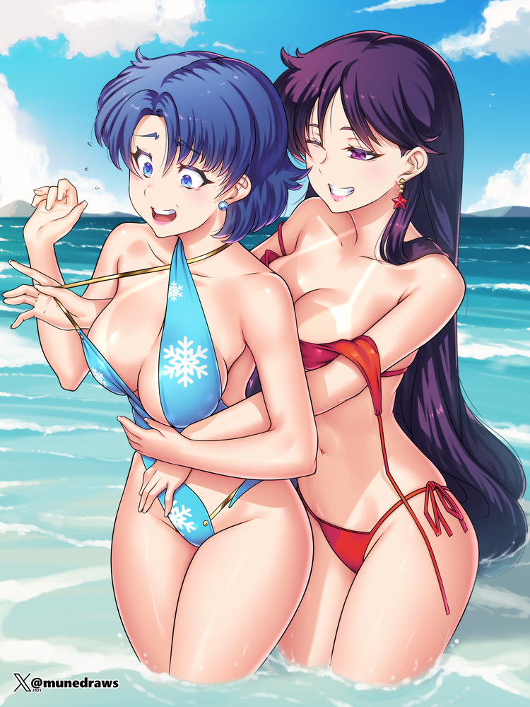 mizuno ami and hino rei (bishoujo senshi sailor moon) drawn by etchimune