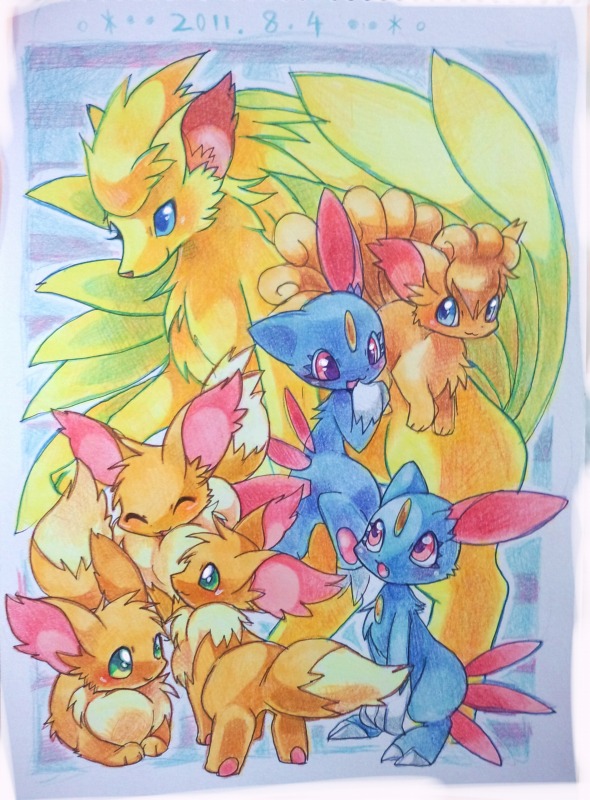 eevee, vulpix, sneasel, and ninetales (pokemon) drawn by choko_(sweetpocket)
