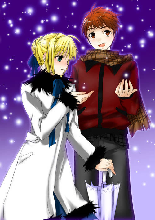 artoria pendragon, saber, and emiya shirou (fate and 1 more) drawn by mikami_mika